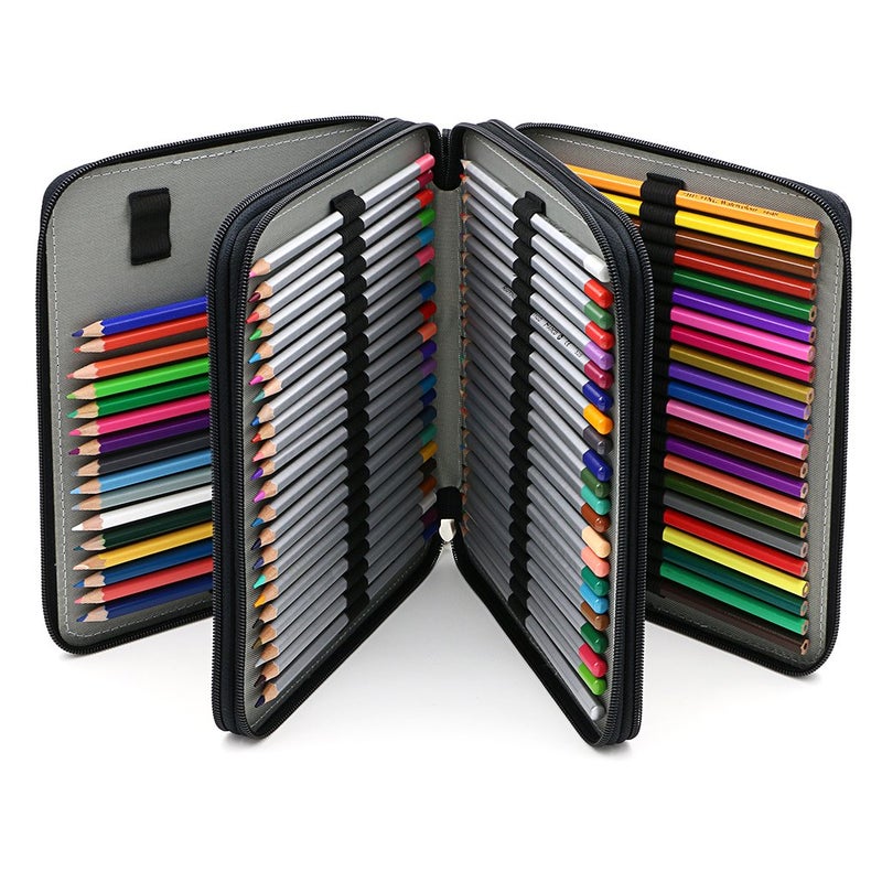 BTSKY Deluxe PU Leather Pencil Case For Colored Pencils - 120 Slot Pencil Holder with Handle Strap Handy Colored Pencil Box Large(Black) - Image 1